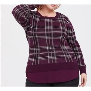 Torrid Pullover Purple Plaid Sweater Long Sleeves Plus Size 3 or 3X